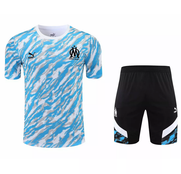 2021/22 Marseille Blue White Training Kits Shirt with Shorts